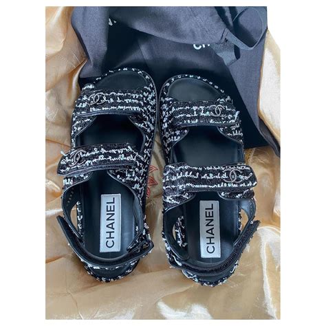 chanel chain dad sandals|Chanel dad sandals tweed.